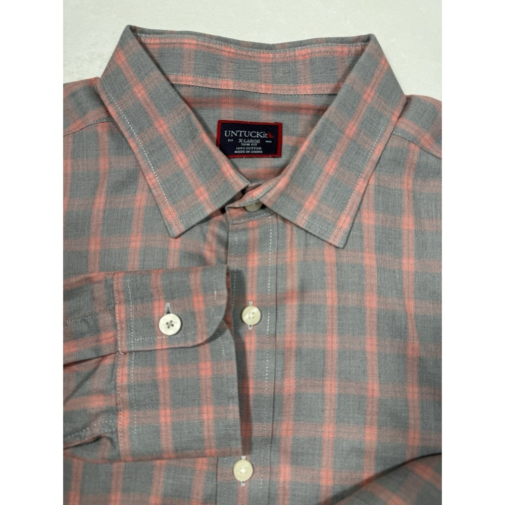 UNTUCKit Men Size XL Slim Fit Gray/Pink Striped Shirt Long Sleeve Office Preppy‎